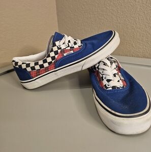 Vans Era Plaid Checkerboard Sneakers Size 6 Kids True Blue/Racing Red Colorway